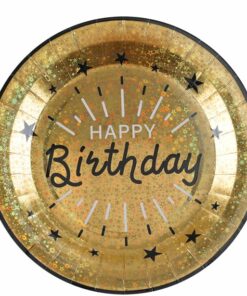 Sparkling Gold Happy Birthday Paper Plate