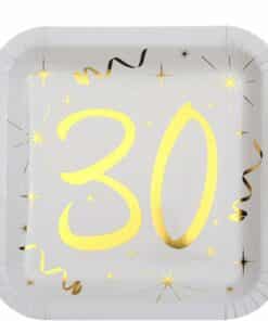 White & Gold Sparkle 30th Paper Plates - 23cm