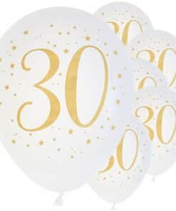 Alternative view of White & Gold Sparkle 30th Balloon - 11" (Pk 8)