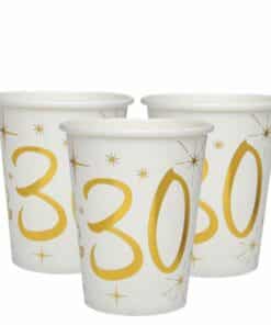 White & Gold Sparkle 30th Paper Cups
