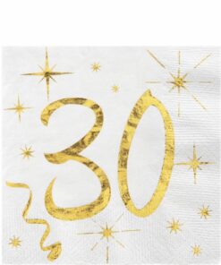 White & Gold Sparkle 30th Paper Napkins