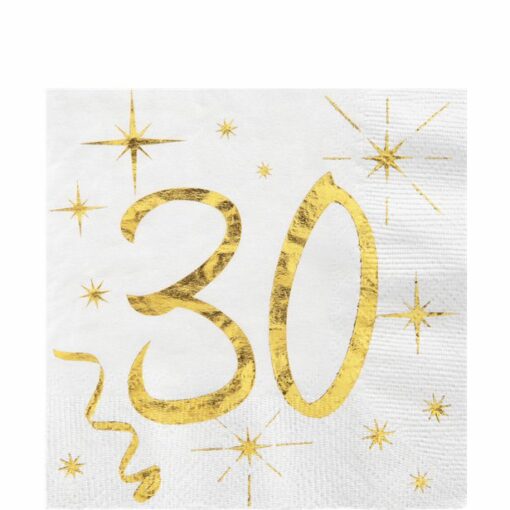 White & Gold Sparkle 30th Paper Napkins