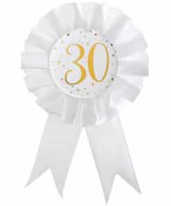 White & Gold Sparkle 30th Rosette