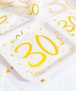 White & Gold Sparkle 30th plates