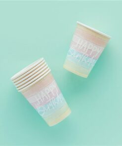 Alternative view of Eco Pastel Rainbow Happy Birthday Paper Cups (Pk 8)