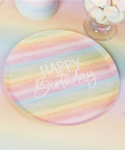 Eco Pastel Rainbow Happy Birthday Paper Plates