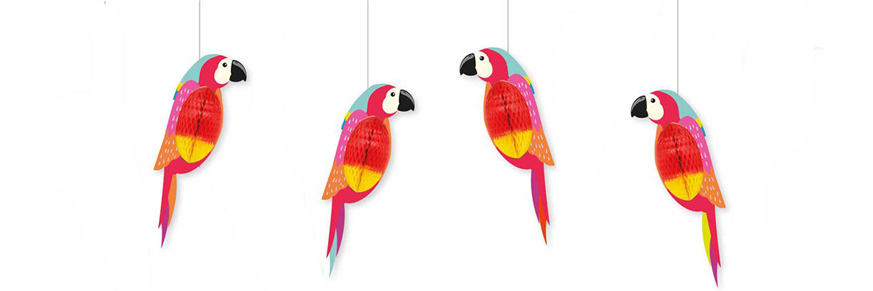 Club Tropicana Honeycomb Parrots Hanging Decorations