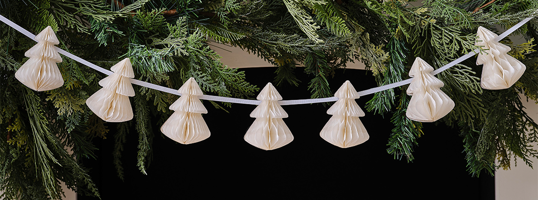 Cream Honeycomb Christmas Trees Garland