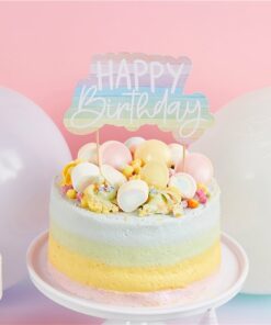 Alternative view of Eco Pastel Rainbow Happy Birthday Paper Cake Topper - 21cm