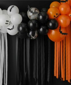 Orange, Black & White Balloon Arch with Streamers