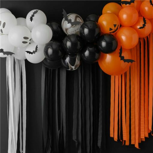Orange, Black & White Balloon Arch with Streamers