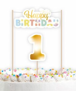 Pastel Rainbow 1st Birthday Cake Topper