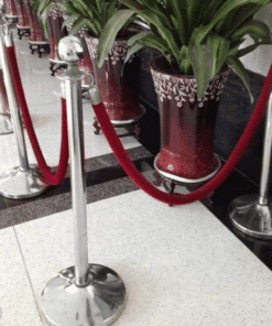 VIP Queue Barrier Set, Polished Stainless Steel Queue Posts - Red Rope