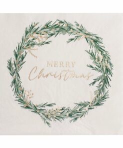 Alternative view of White Merry Christmas Wreath Paper Napkins - 30cm (Pk 16)