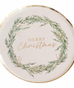 Alternative view of White Merry Christmas Wreath Paper Plates - 23cm (Pk 8)