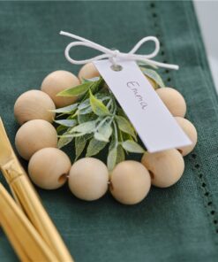 Wooden Bead Place Card Holder with Foliage