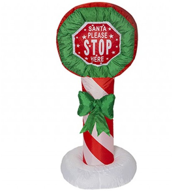 Christmas Inflatable Light Up Santa Stop Here Sign