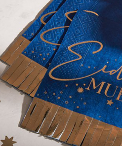 Navy & Gold Eid Mubarak Fringe Napkin