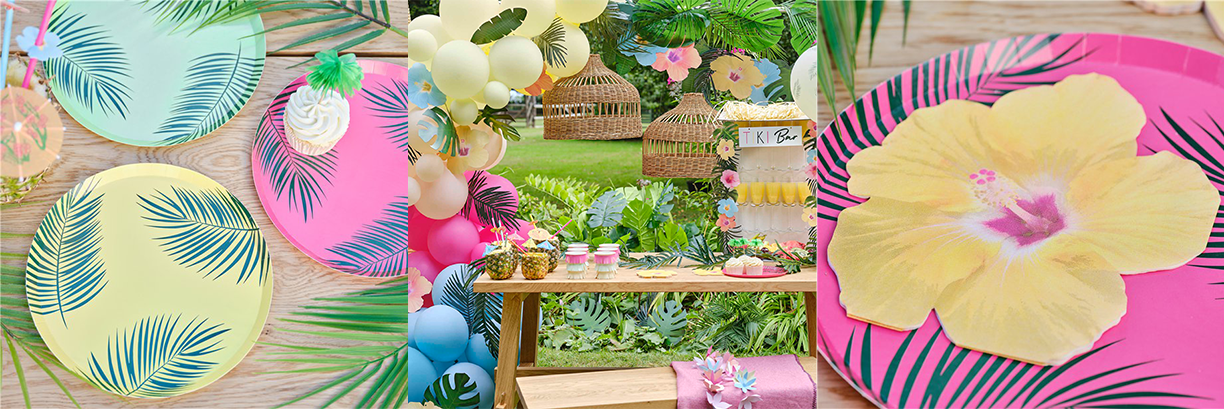 Hawaiian Tiki Palm Leaf Printed Paper Plates