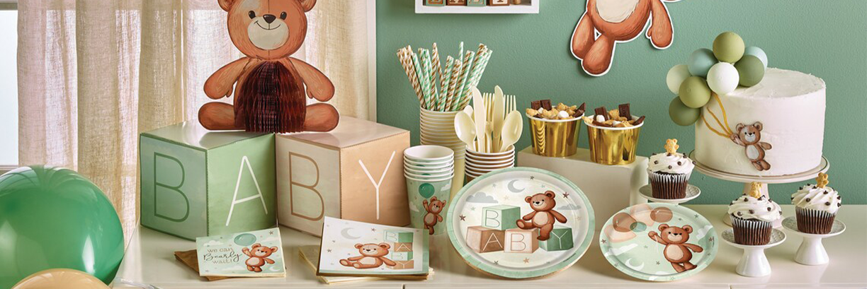 Teddy Bear Themed Baby Shower Party Plates, Decorations, Balloons & Accessories Next Day Delivery