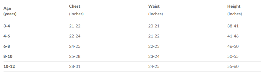 Size Guide For Supergirl Fancy Dress Costume