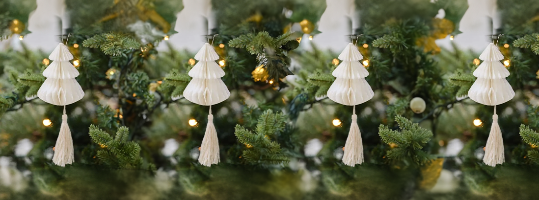 Honeycomb Christmas Decorations with Macrame Tassels