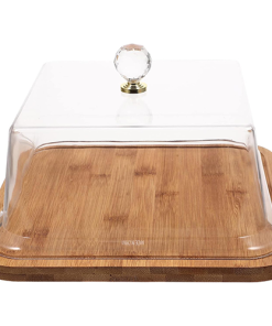 Wooden Cake Stand, Dome Square Cake Serving Tray
