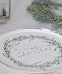 Silver Wreath Merry Christmas Paper Plates