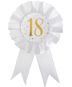 White & Gold Sparkle 18th Rosette Badge