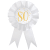 White & Gold Sparkle 80th Rosette Badge