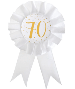 White & Gold Sparkle 70th Rosette Badge