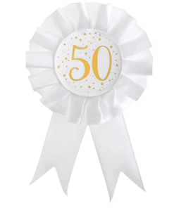 White & Gold Sparkle 50th Rosette Badge