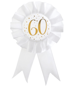 White & Gold Sparkle 60th Rosette Badge