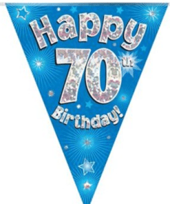 70th Birthday Blue Holographic Blue Banner