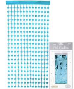 Pastel Blue Foil Stars Back Drop Door Curtain